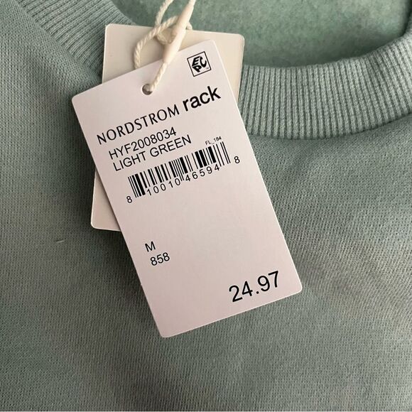 𝅺CALI BE Light Green Cropped Cinch Long Sleeve Sweatshirt Crewneck Size M - Picture 6 of 11